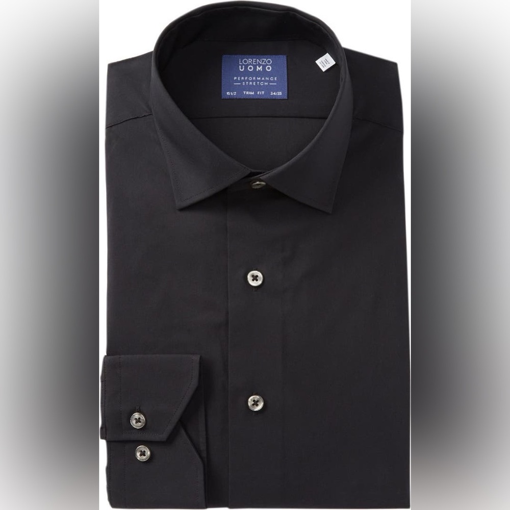 Lorenzo Uomo, Men’s Cotton Stretch Trim Fit Dress Shirt, black, Neck 16.5 32/33